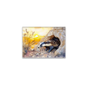raxxa Glas-Magnet: Badger emerging from a burrow at sunrise watercolor painting