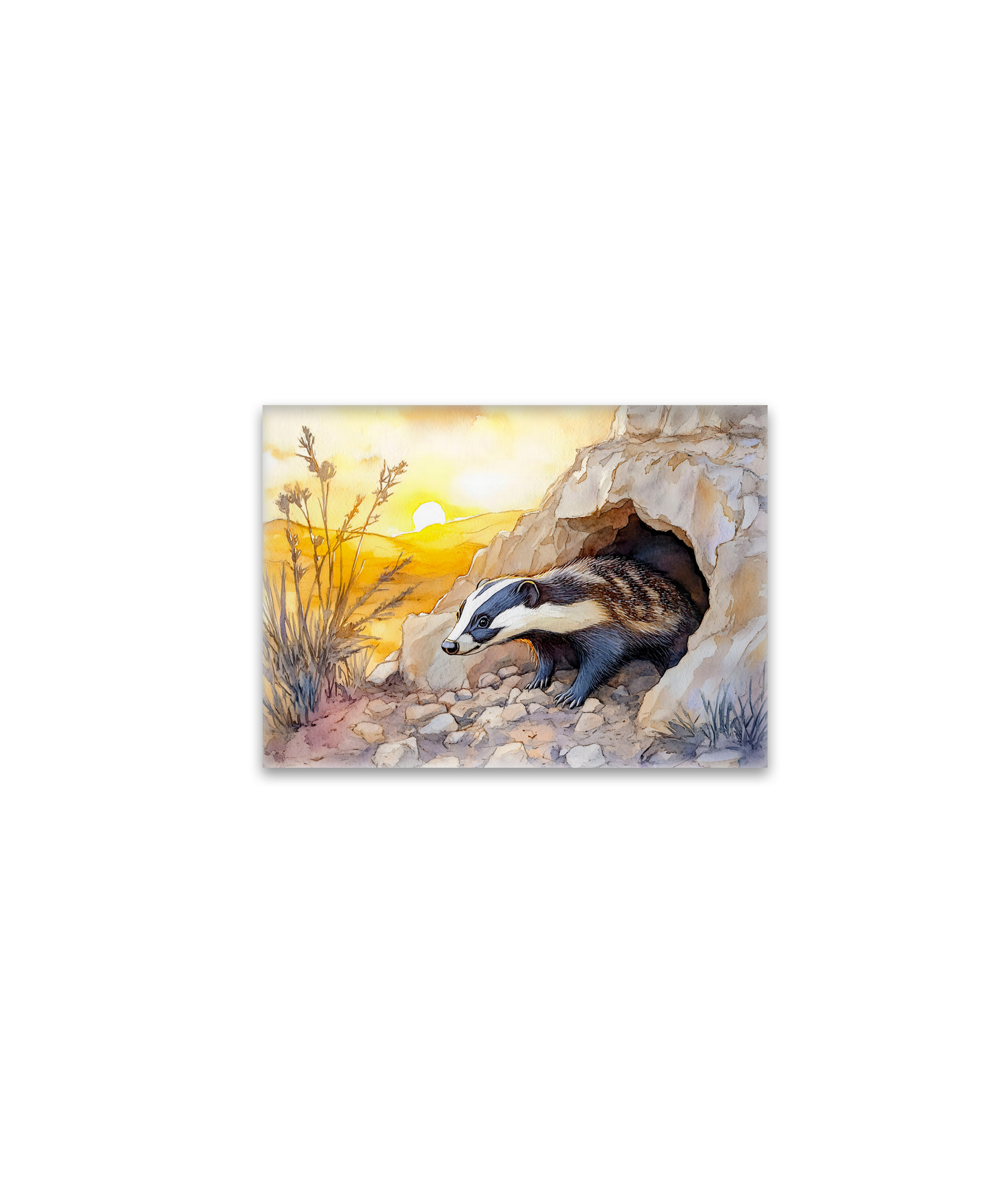 raxxa Glas-Magnet: Badger emerging from a burrow at sunrise watercolor painting