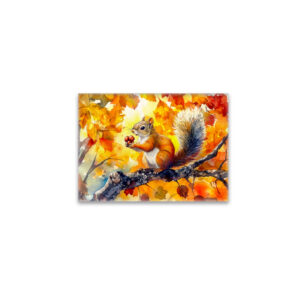raxxa Glas-Magnet: Squirrel eating a nut in a colorful autumn tree watercolor painting