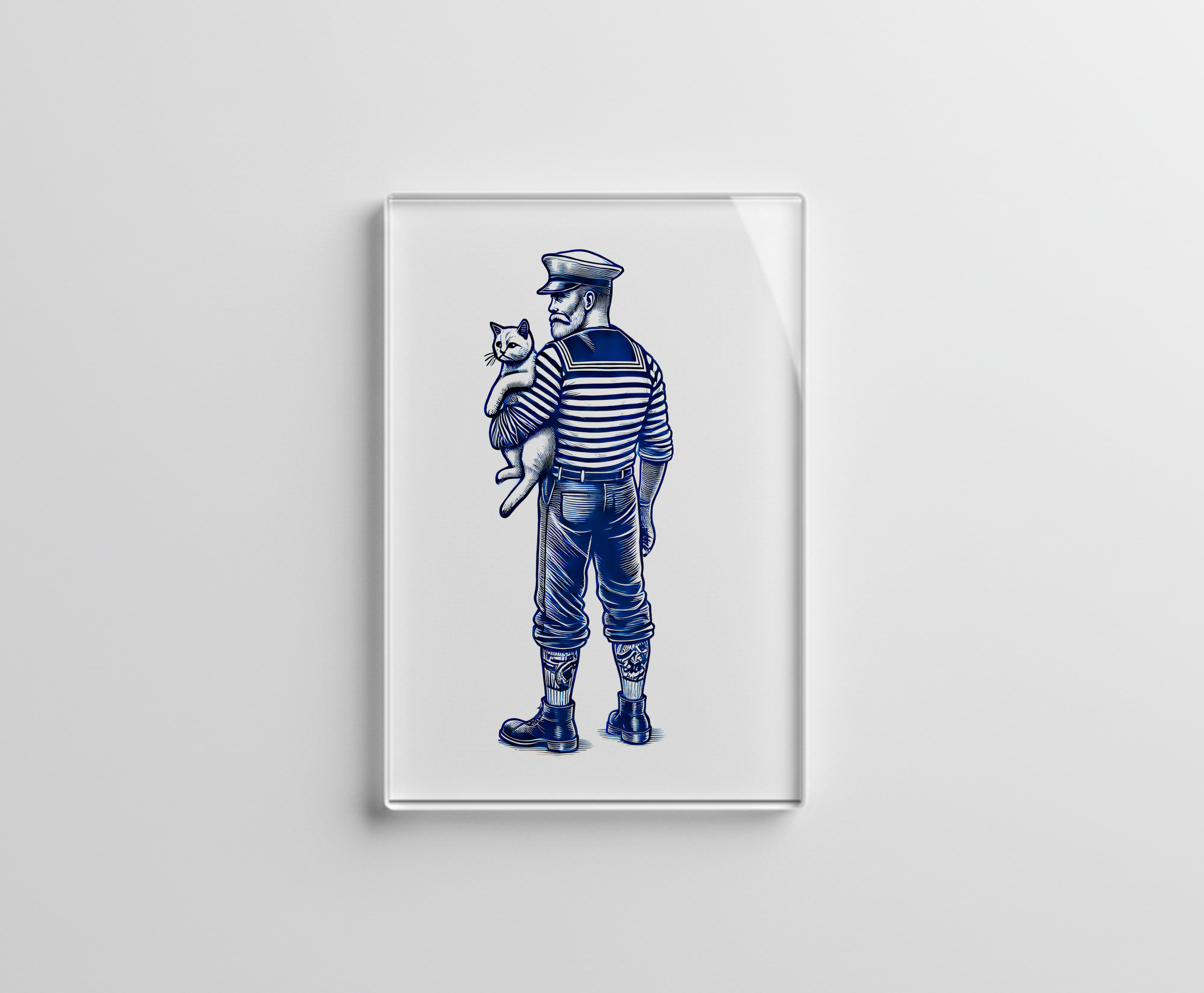 raxxa Glas-Magnet: Vintage Illustration of a Sailor Holding a Cat