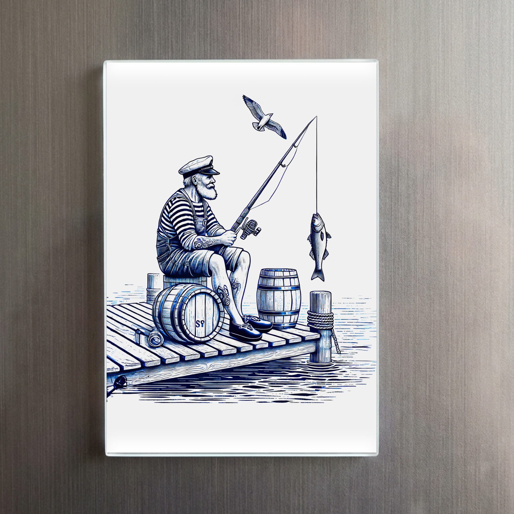 raxxa Glas-Magnet: Vintage Illustration of a Sailor Sitting on a Pier Fishing – Image 2