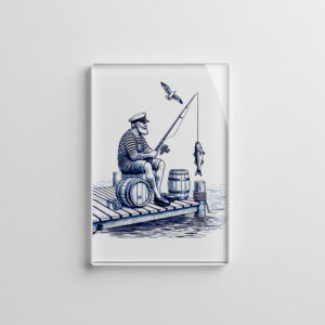 raxxa Glas-Magnet: Vintage Illustration of a Sailor Sitting on a Pier Fishing