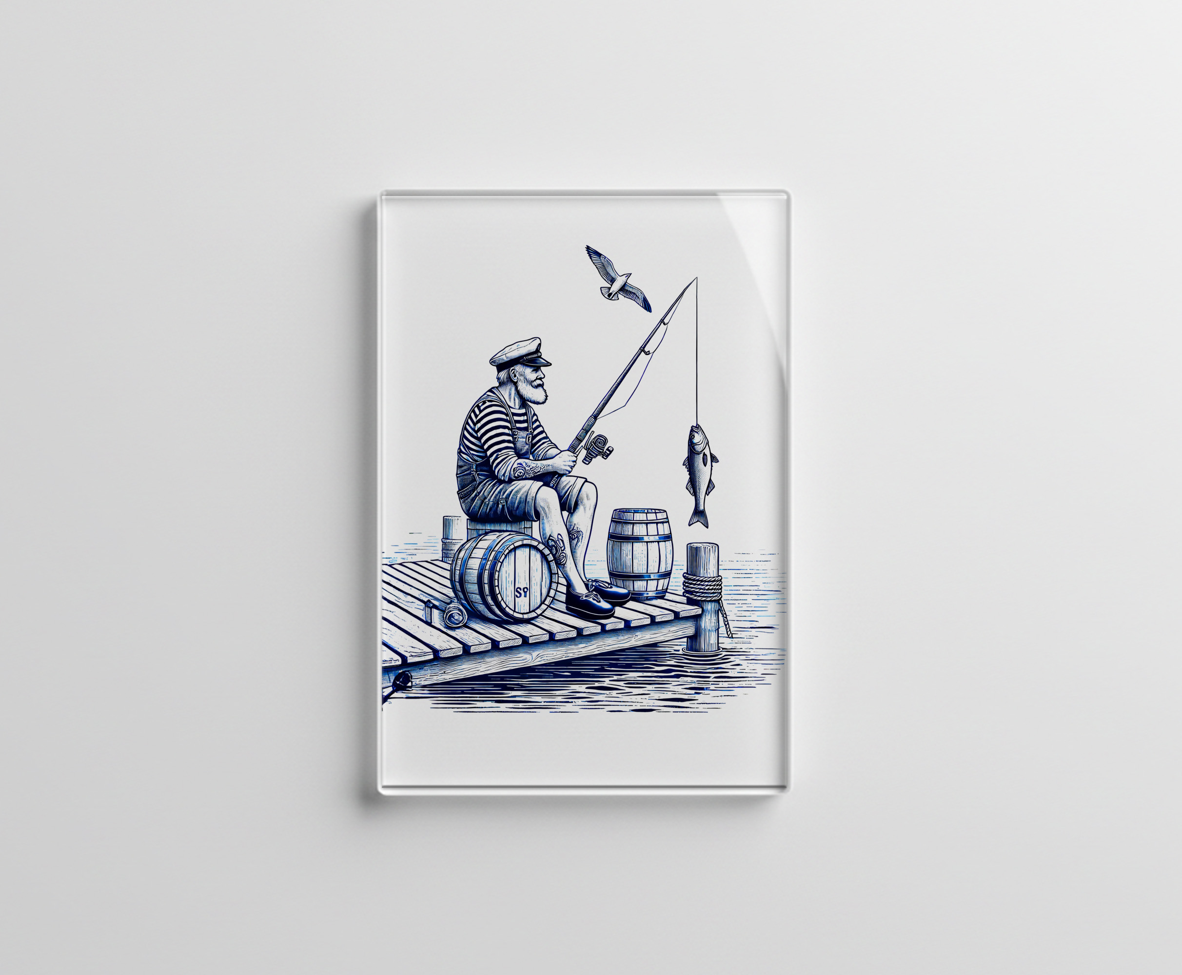 raxxa Glas-Magnet: Vintage Illustration of a Sailor Sitting on a Pier Fishing