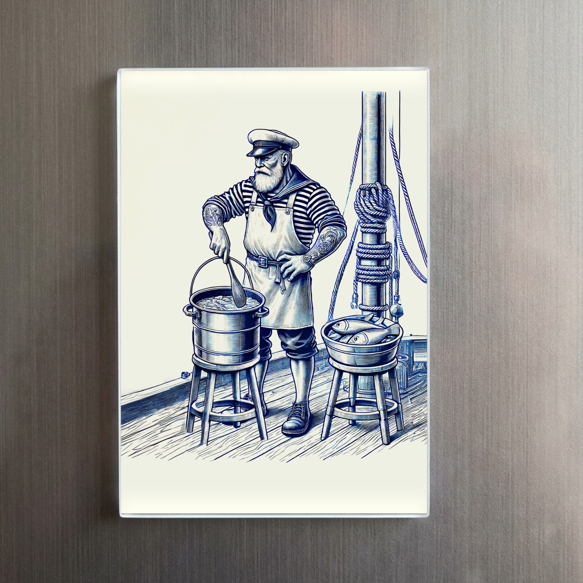 raxxa Glas-Magnet: Vintage Illustration of a Sailor Cooking Fish Soup – Image 2