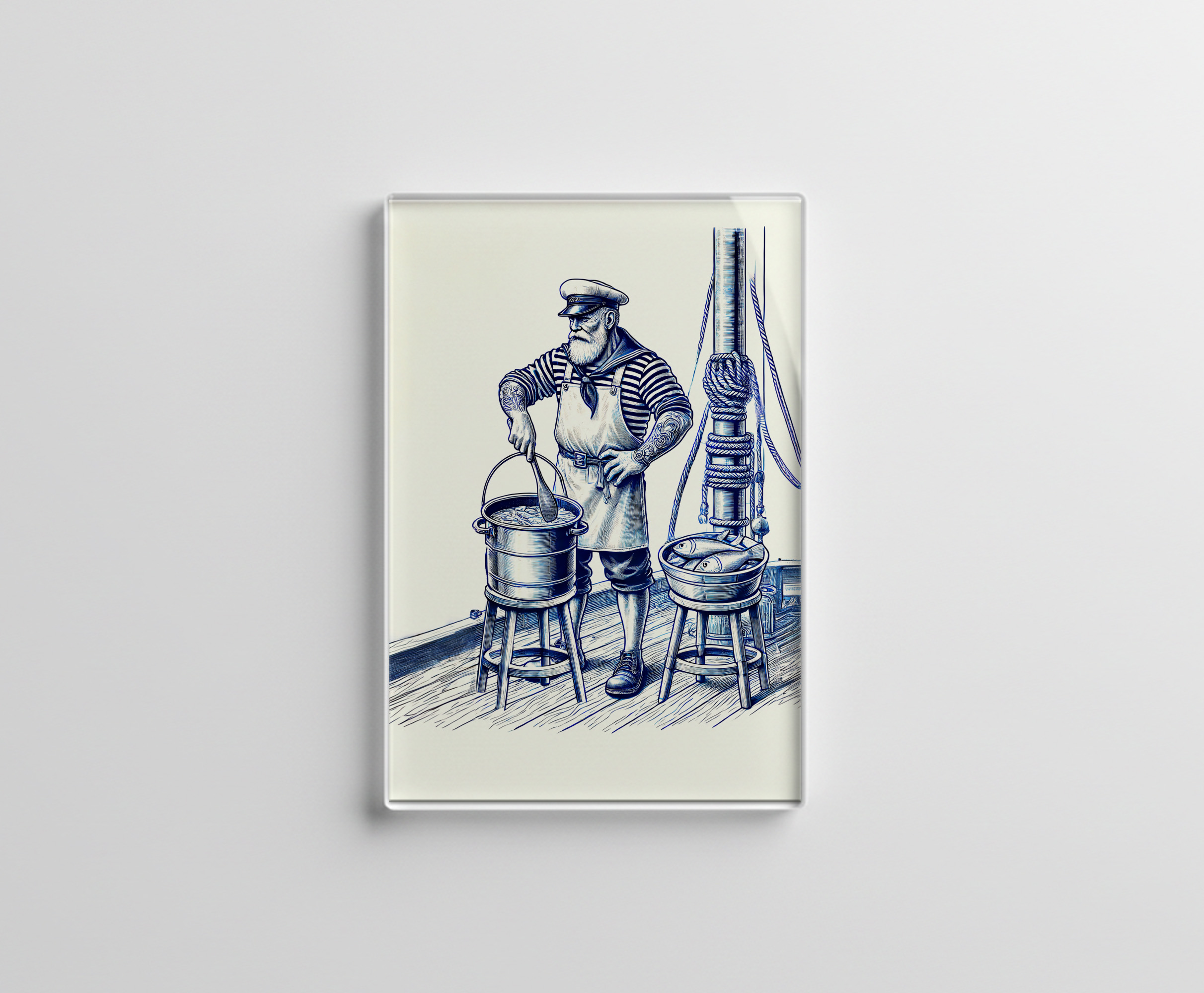 raxxa Glas-Magnet: Vintage Illustration of a Sailor Cooking Fish Soup