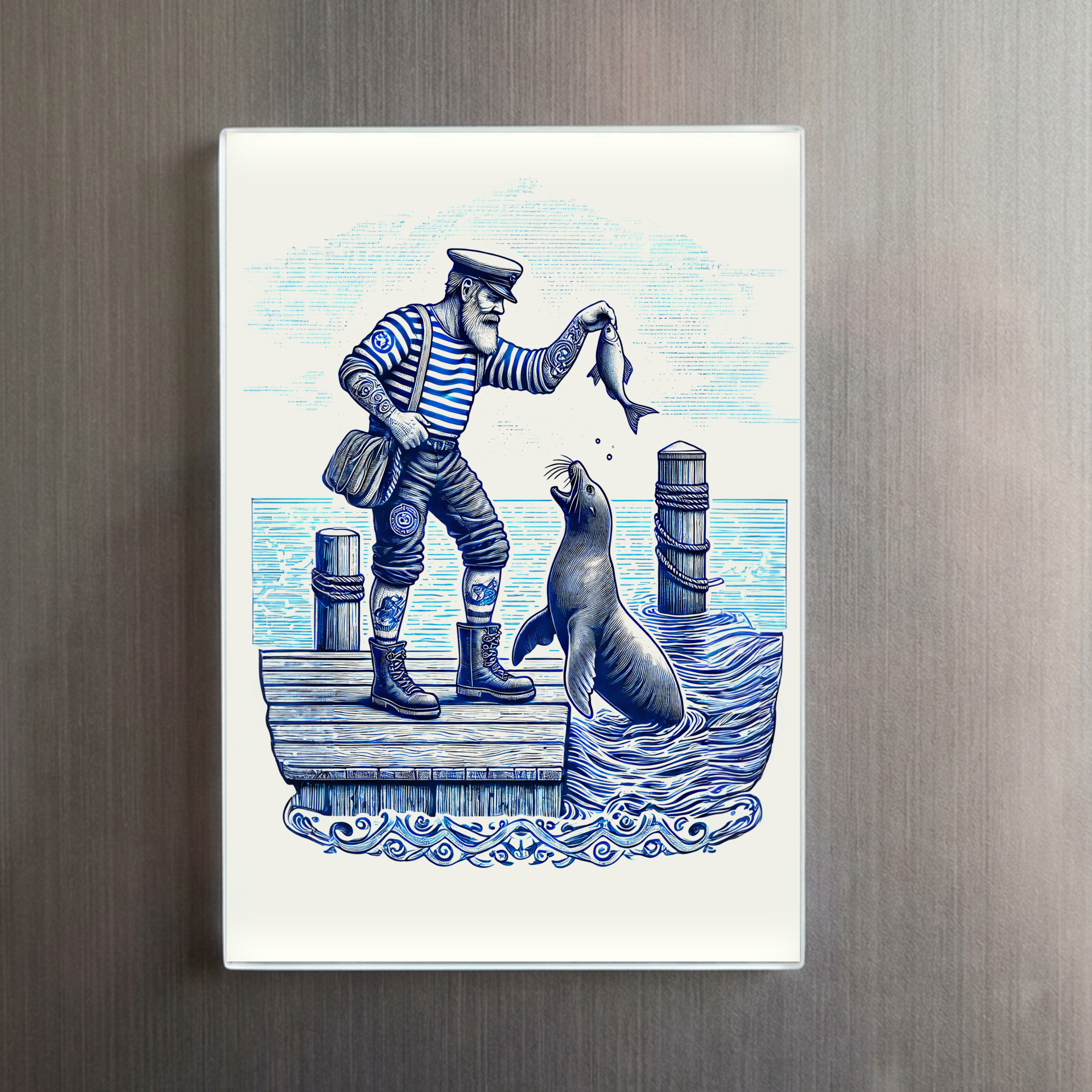 raxxa Glas-Magnet: Vintage Illustration of a Matron Feeding a Seal at the Pier – Image 2