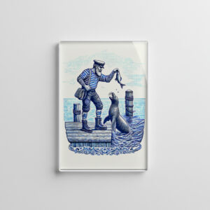 raxxa Glas-Magnet: Vintage Illustration of a Matron Feeding a Seal at the Pier