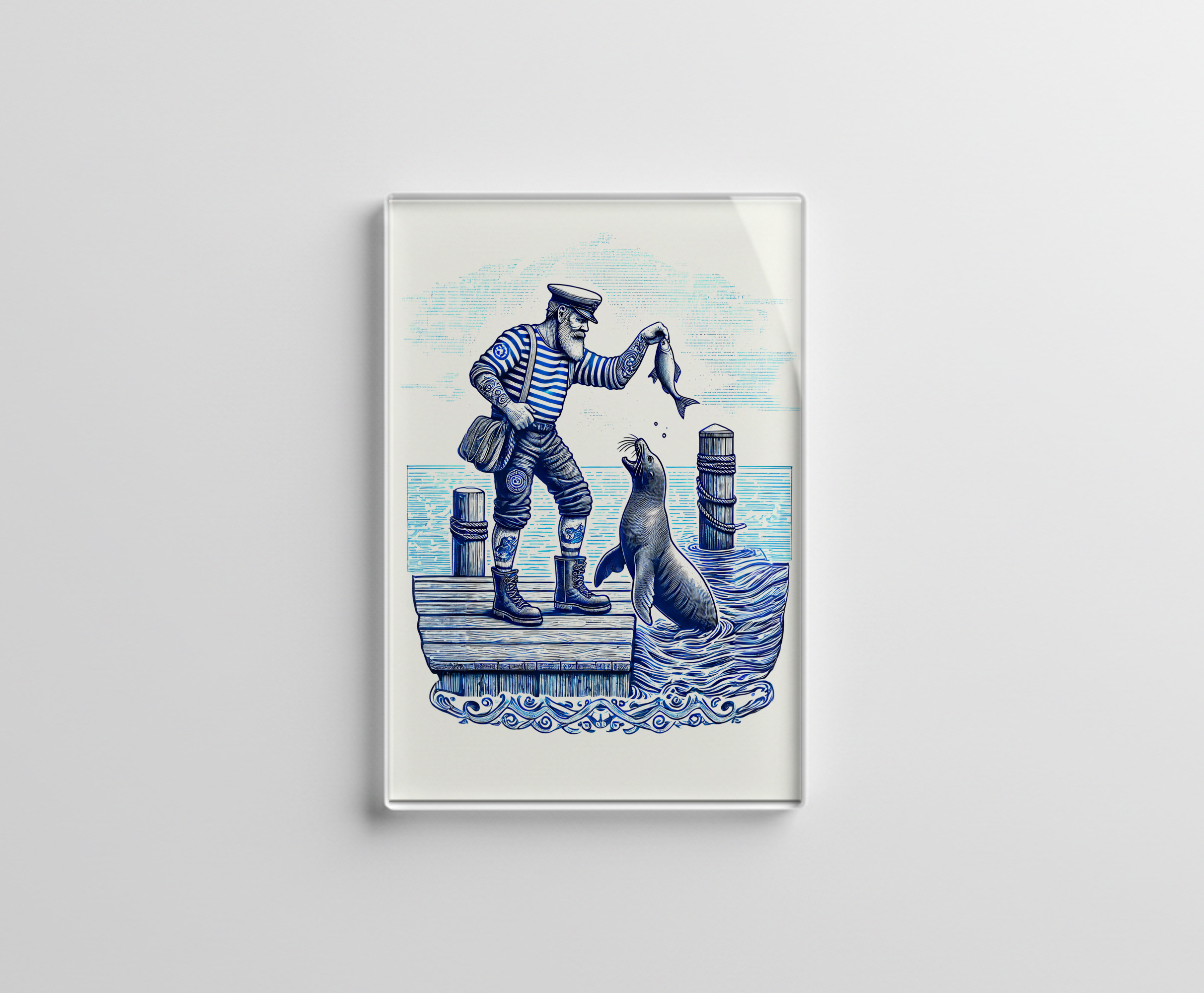 raxxa Glas-Magnet: Vintage Illustration of a Matron Feeding a Seal at the Pier