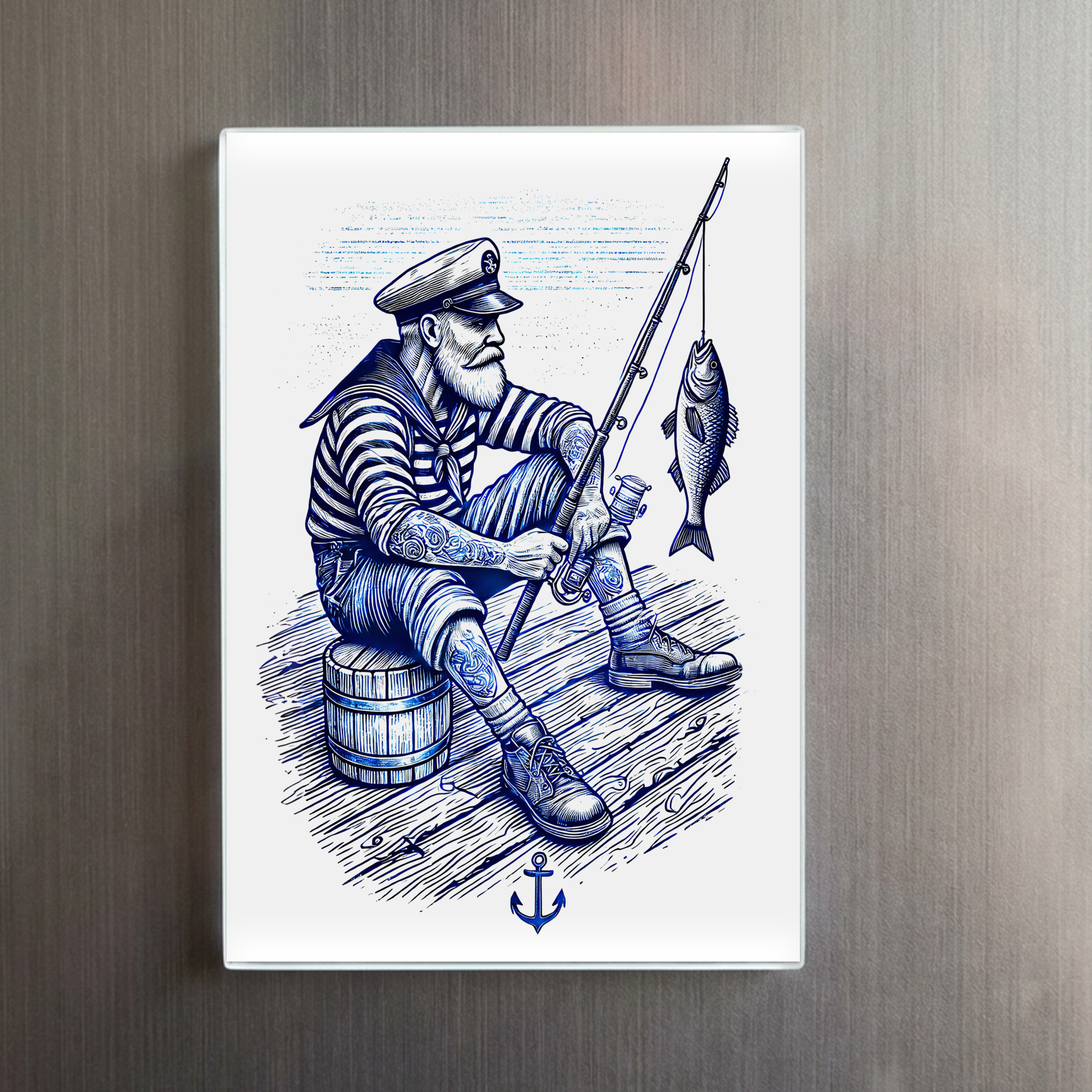 raxxa Glas-Magnet: Vintage Illustration of a Nostalgic Sailor Fishing – Image 2