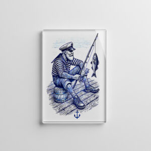 raxxa Glas-Magnet: Vintage Illustration of a Nostalgic Sailor Fishing