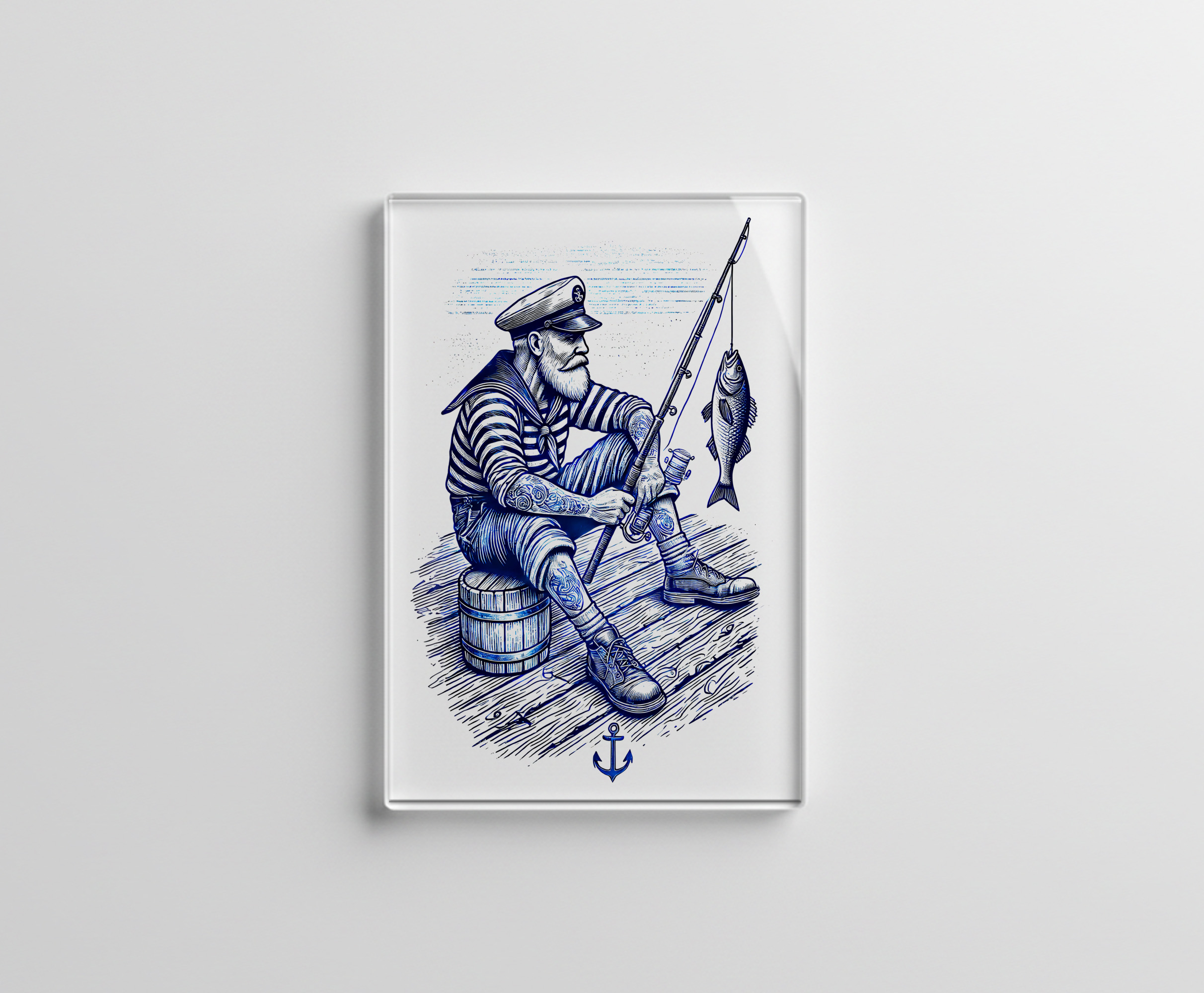 raxxa Glas-Magnet: Vintage Illustration of a Nostalgic Sailor Fishing