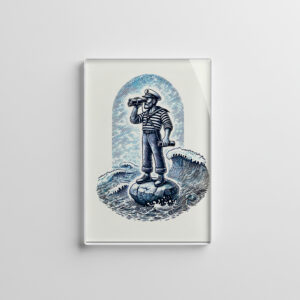 raxxa Glas-Magnet: Vintage Illustration of a Sailor Standing on a Rock Looking Through Binoculars