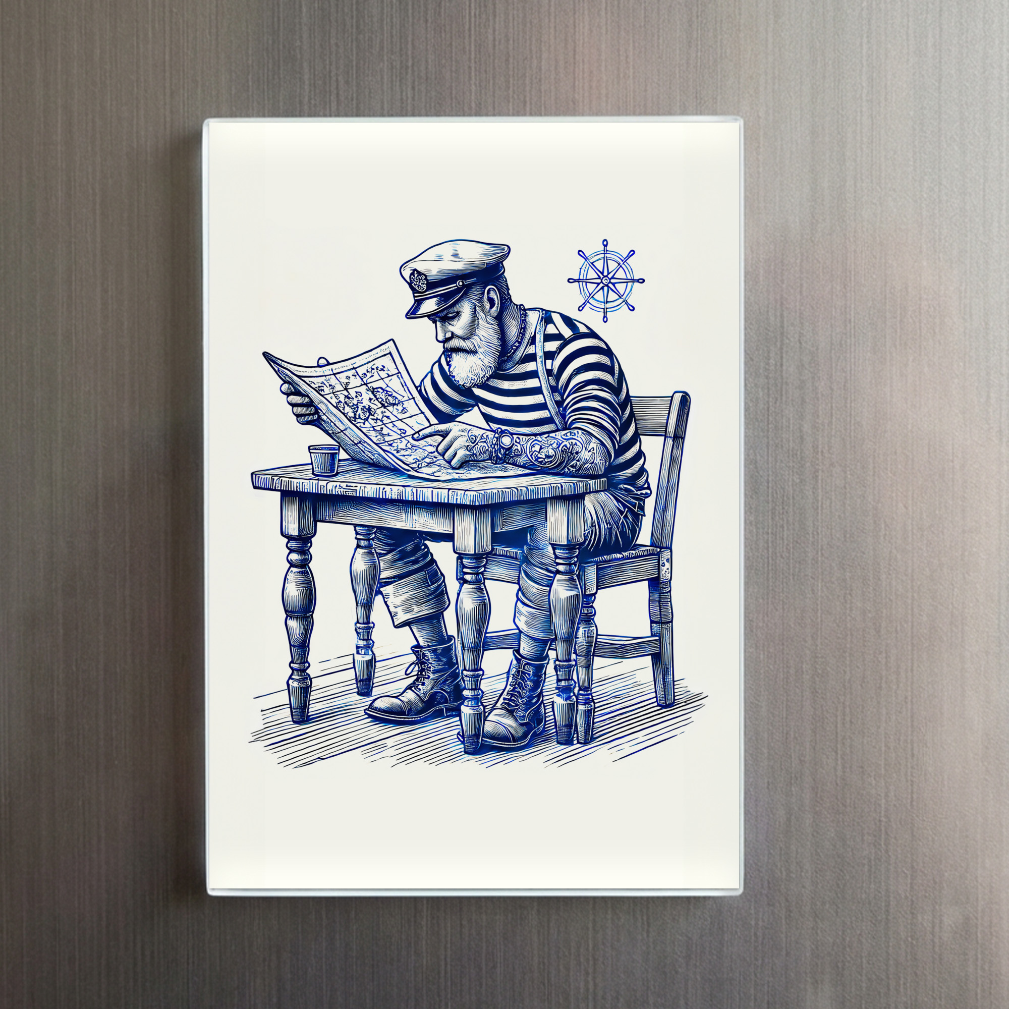raxxa Glas-Magnet: Vintage Illustration of a Sailor Reading a Newspaper at the Table – Image 2