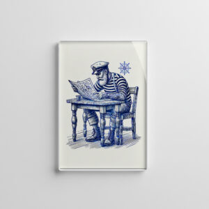 raxxa Glas-Magnet: Vintage Illustration of a Sailor Reading a Newspaper at the Table