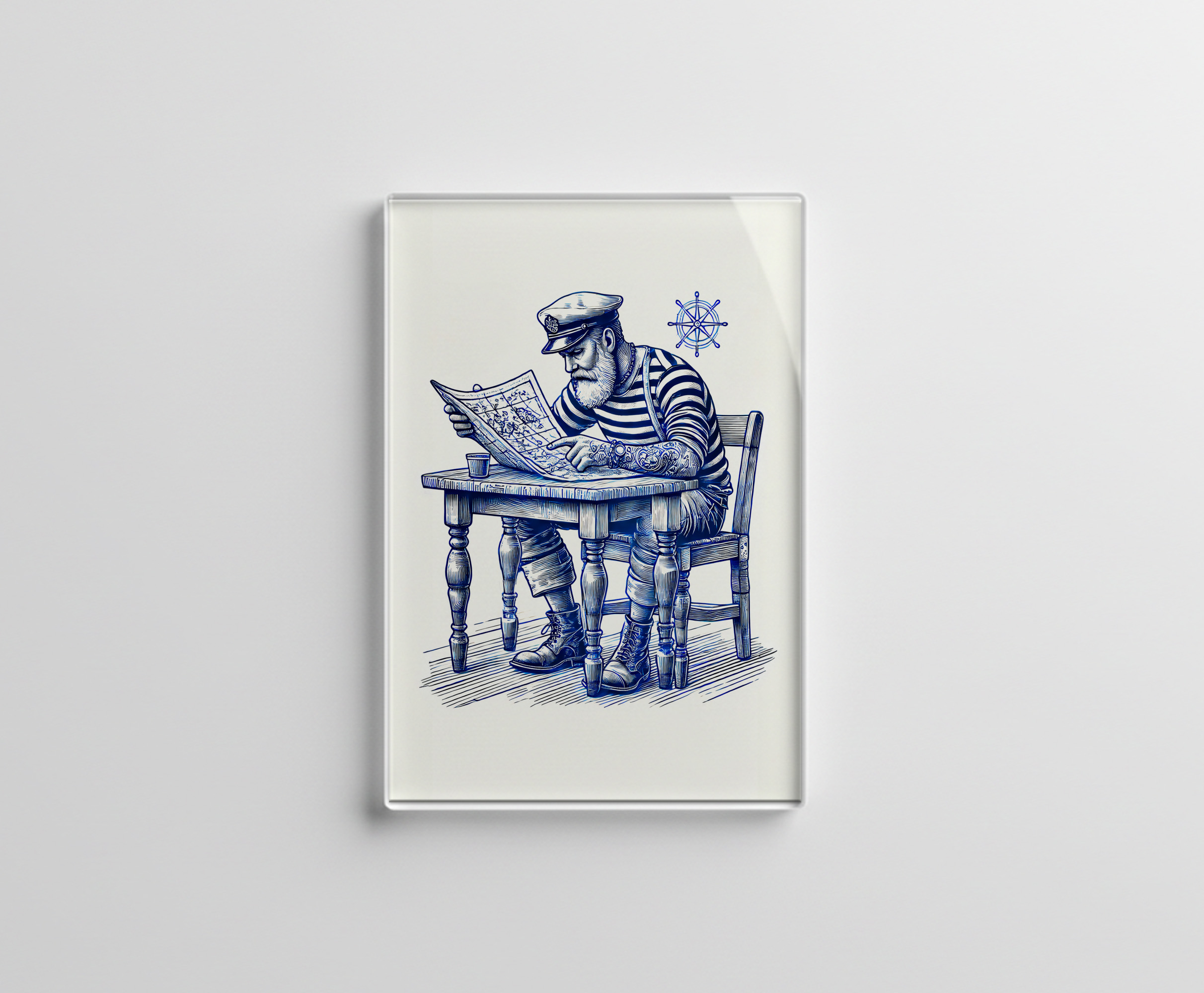 raxxa Glas-Magnet: Vintage Illustration of a Sailor Reading a Newspaper at the Table