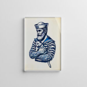 raxxa Glas-Magnet: Vintage Illustration of a Sailor Holding a Cat on His Arm
