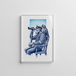 raxxa Glas-Magnet: Vintage Illustration of a Sailor with Binoculars and a Parrot