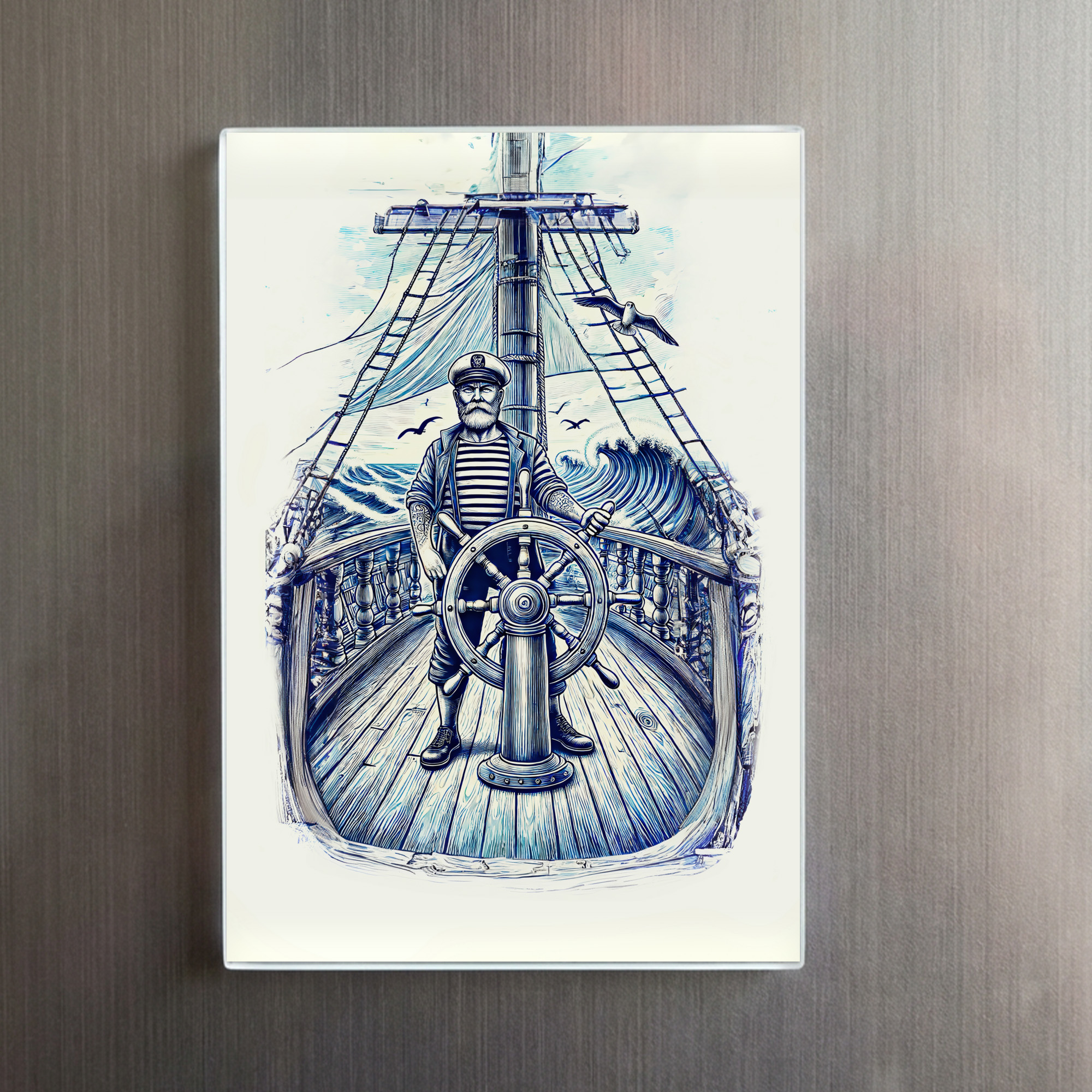 raxxa Glas-Magnet: Vintage Illustration of a Sailor at the Helm of a Sailing Ship – Image 2