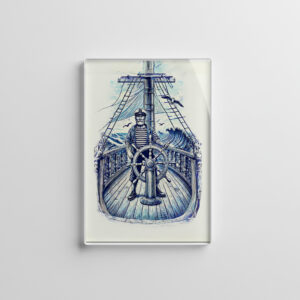 raxxa Glas-Magnet: Vintage Illustration of a Sailor at the Helm of a Sailing Ship