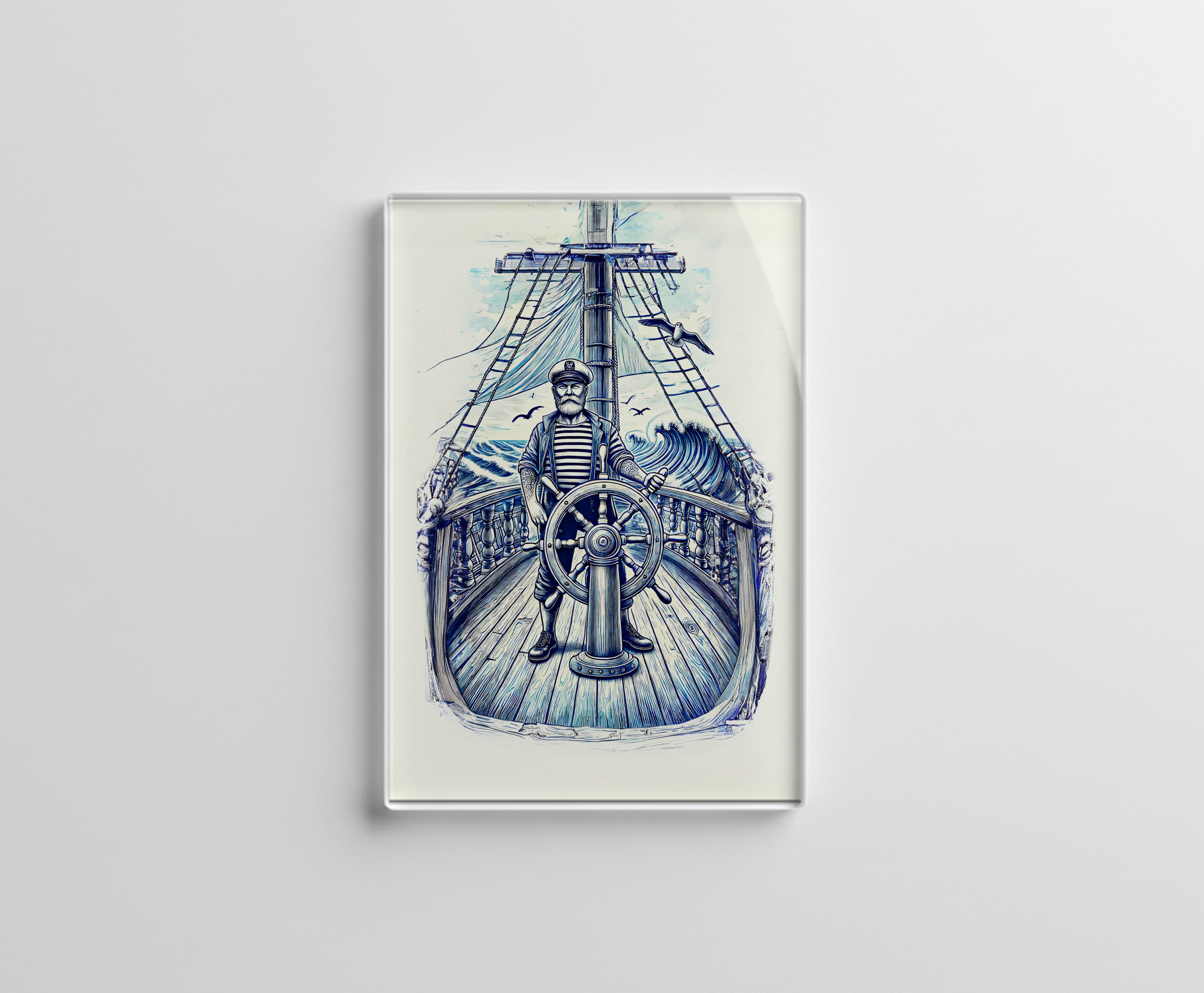raxxa Glas-Magnet: Vintage Illustration of a Sailor at the Helm of a Sailing Ship