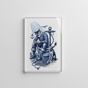 raxxa Glas-Magnet: Vintage Sailor Mending Fishing Net with Dog