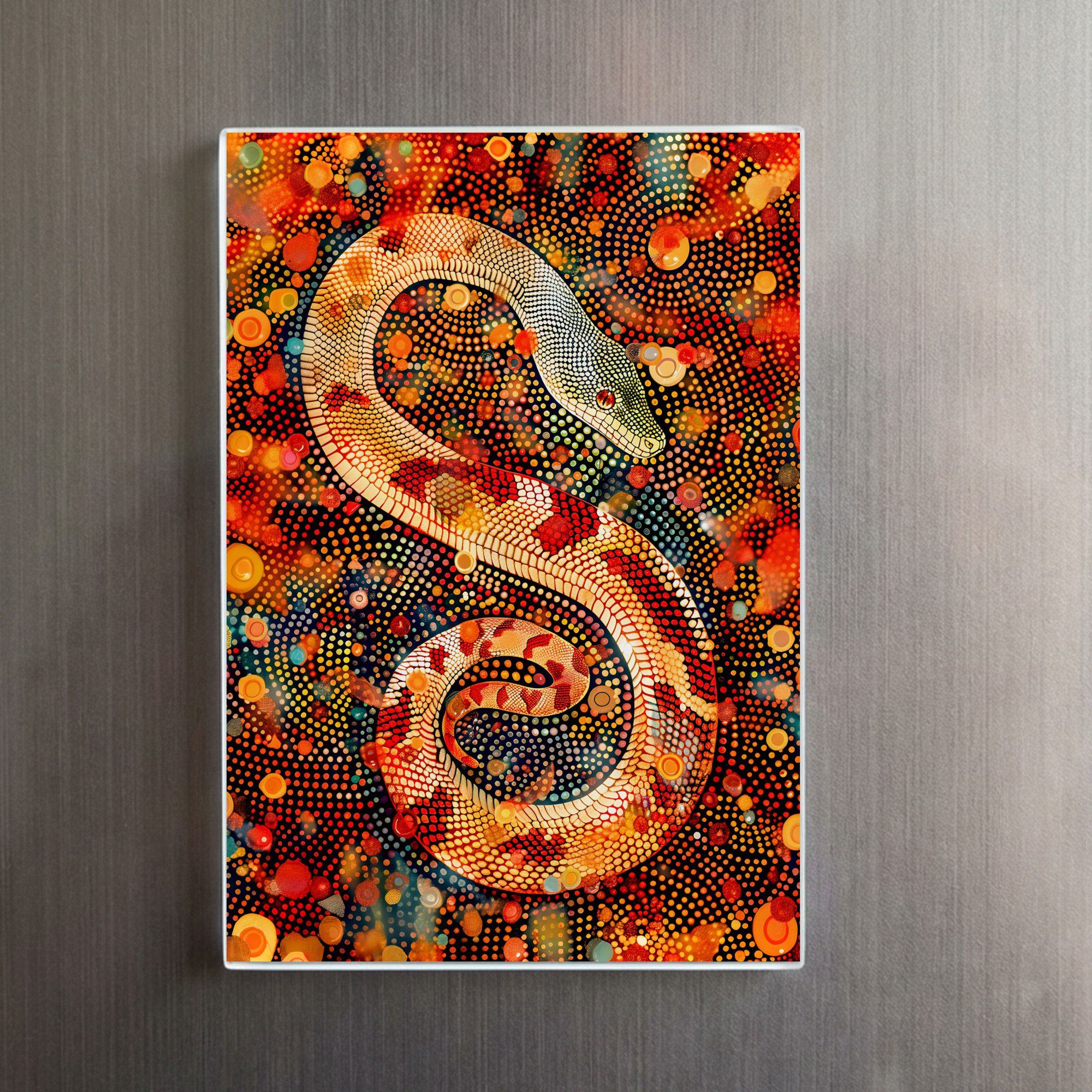 raxxa Glas-Magnet: Snake in Aborigine Dot Art Style - Imagen 2