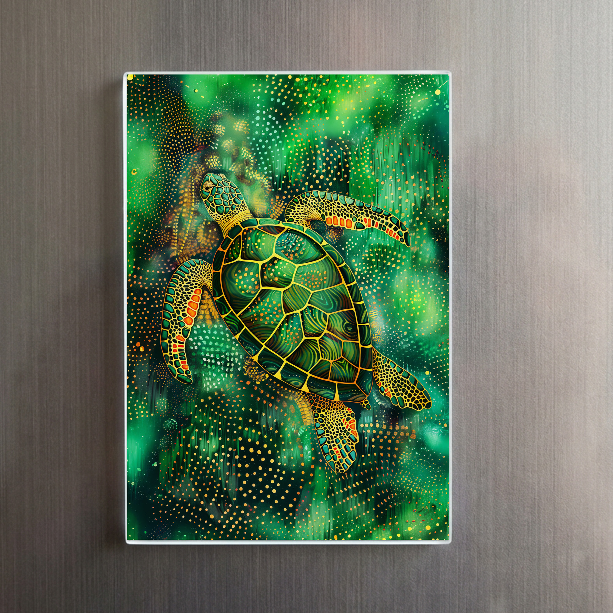 raxxa Glas-Magnet: Green Sea Turtle in Aborigine Dot Art Style - Image 2
