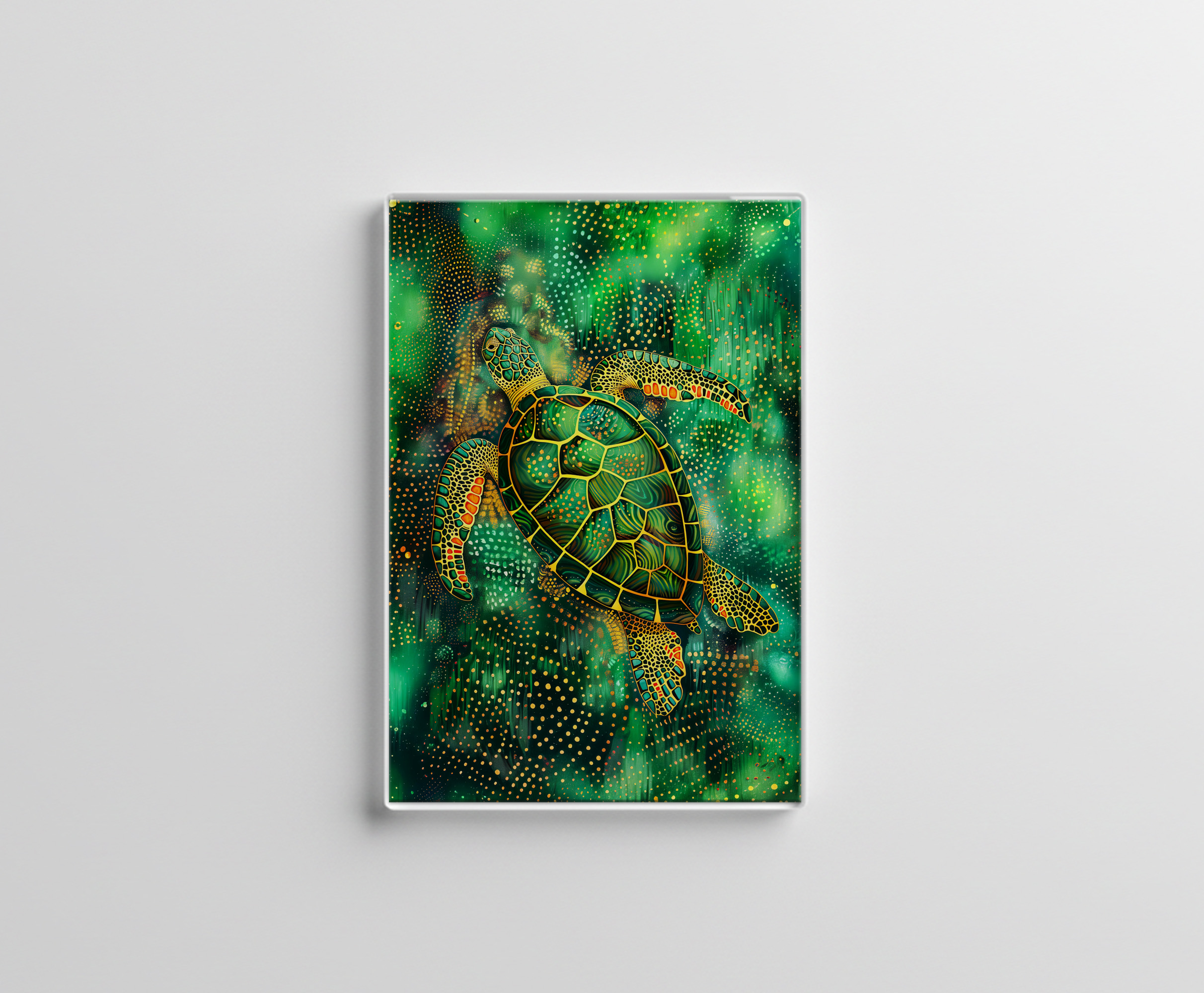 raxxa Glas-Magnet: Green Sea Turtle in Aborigine Dot Art Style