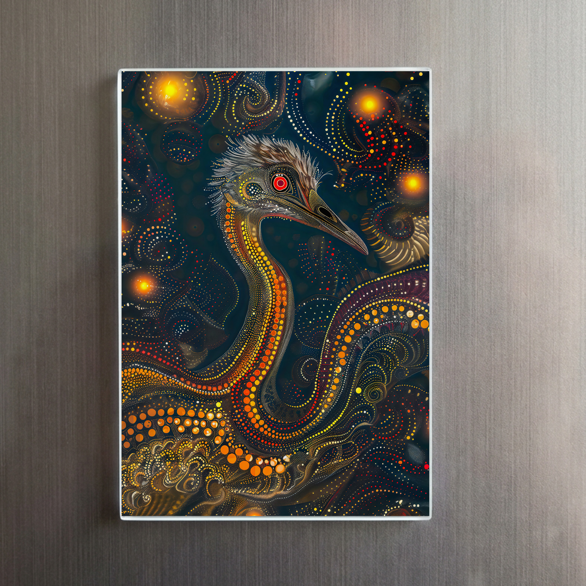 raxxa Glas-Magnet: Emu in Aborigine Dot Art Style – Image 2