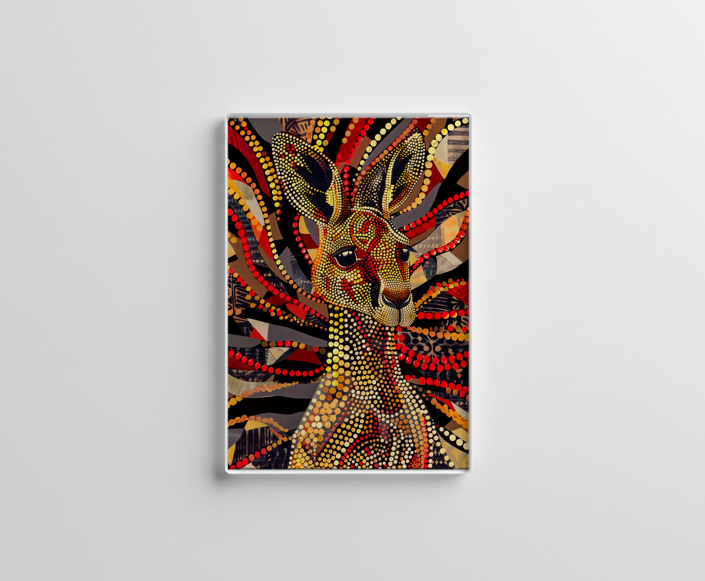 raxxa Glas-Magnet: Red Kangaroo in Aborigine Dot Art Style