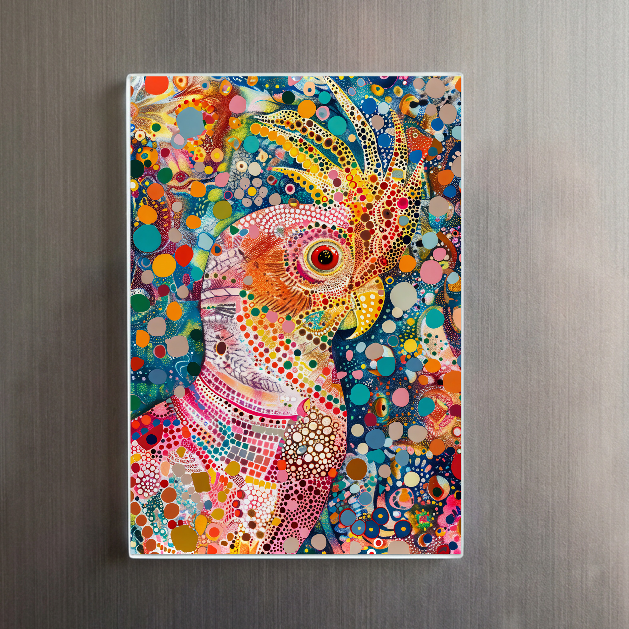 raxxa Glas-Magnet: Pink Cockatoo in Aborigine Dot Art Style - Imagen 2