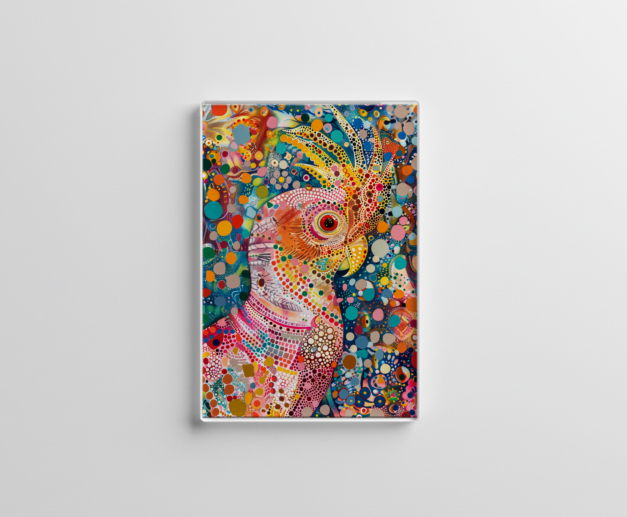 raxxa Glas-Magnet: Pink Cockatoo in Aborigine Dot Art Style