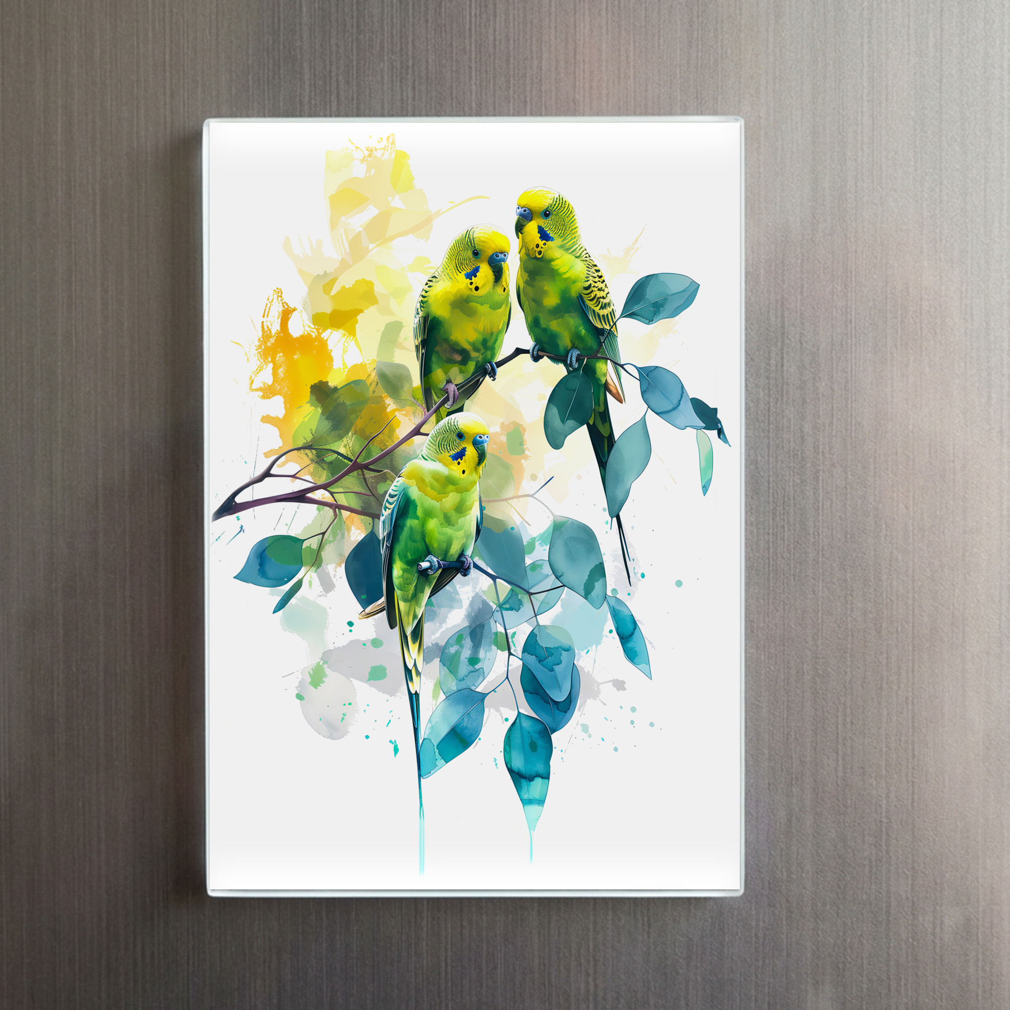 raxxa Glas-Magnet: Watercolor Budgerigars in Eucalyptus Tree – Image 2
