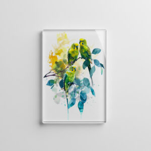 raxxa Glas-Magnet: Watercolor Budgerigars in Eucalyptus Tree