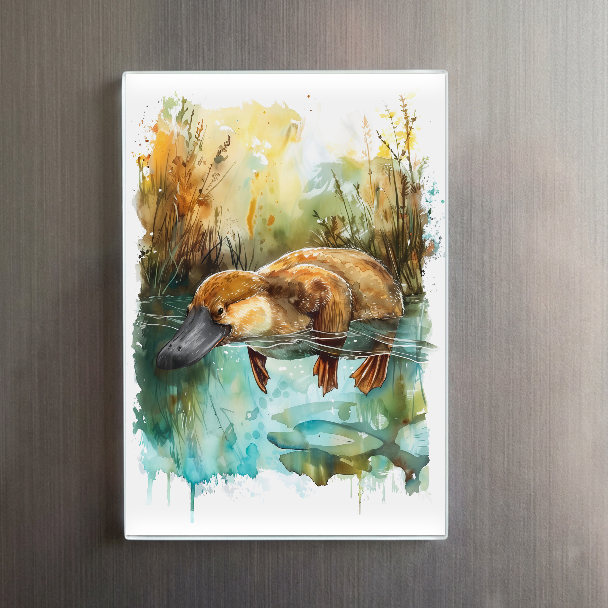 raxxa Glas-Magnet: Watercolor Platypus Swimming in Pond - Imagen 2