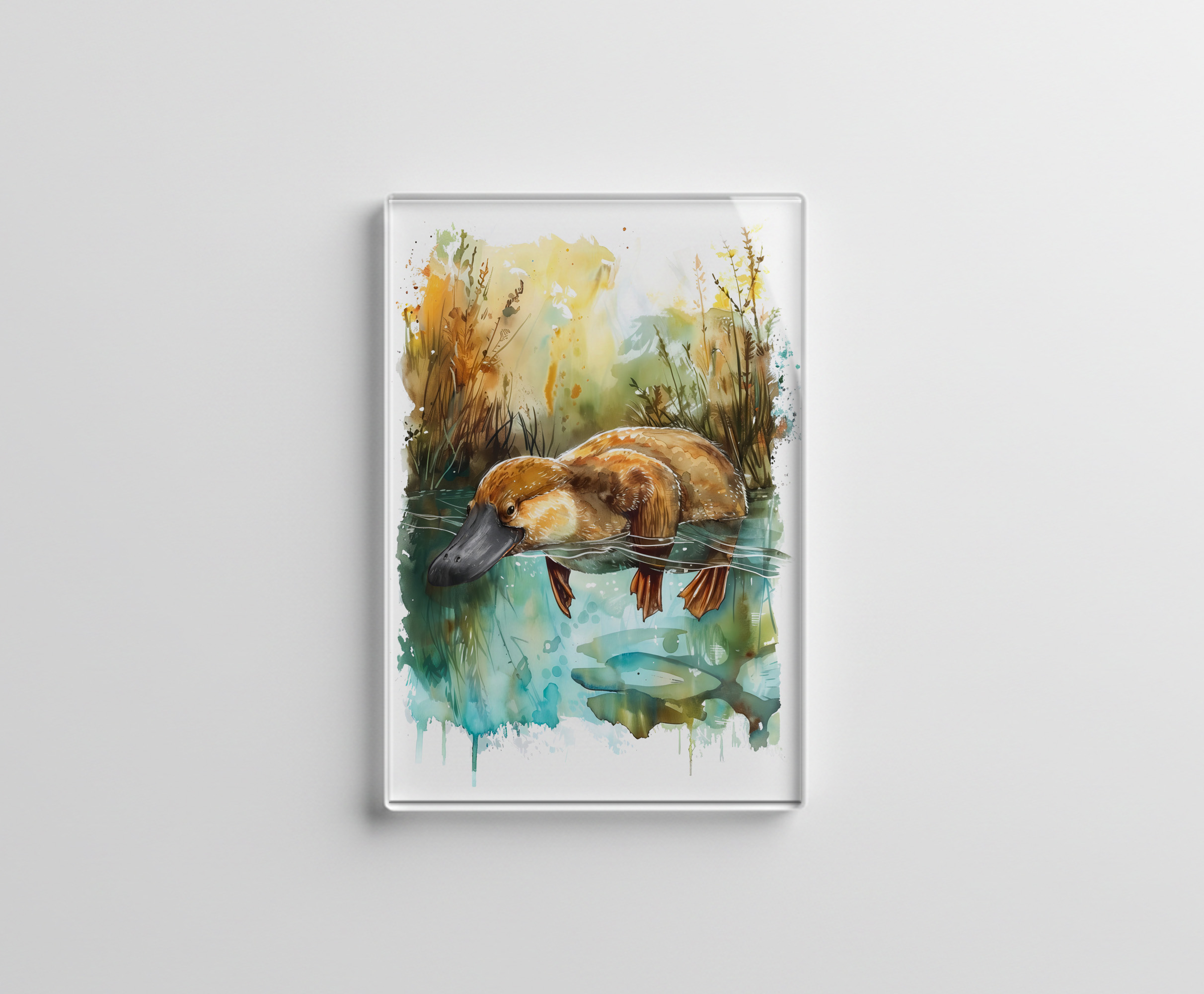 raxxa Glas-Magnet: Watercolor Platypus Swimming in Pond