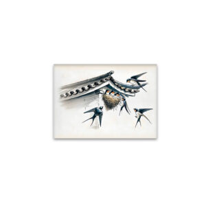 raxxa Glas-Magnet: Swallows Feeding Young in Nest in Chinese Ink Painting