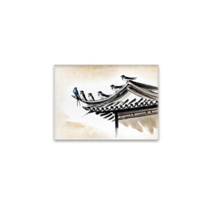 raxxa Glas-Magnet: Swallows Resting on the Roof of a Chinese Temple in Ink Painting