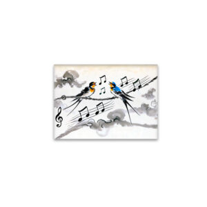 raxxa Glas-Magnet: Two Swallows Singing on a Power Line in Chinese Ink Painting