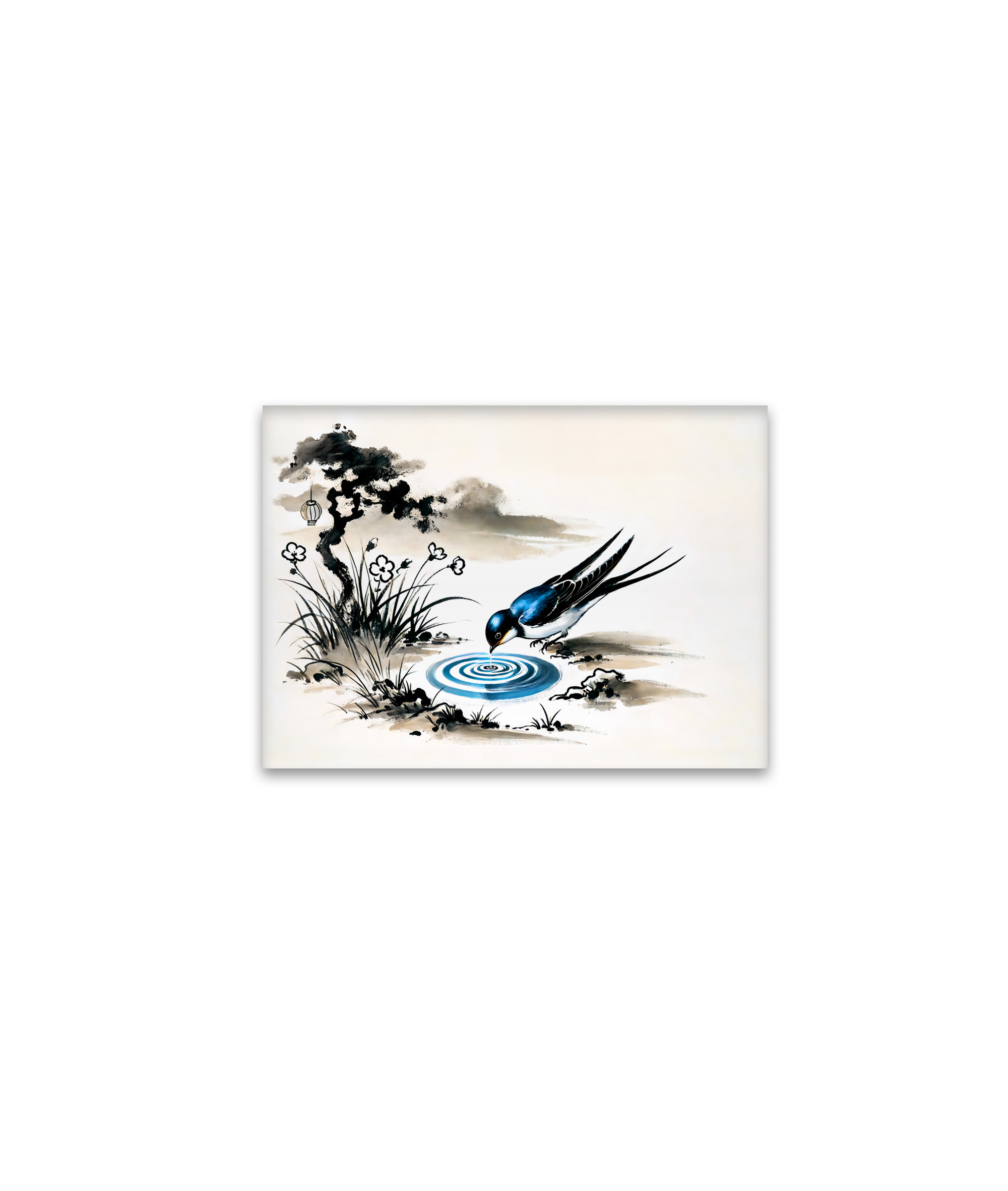 raxxa Glas-Magnet: Swallow Drinking Water in a Stream in Chinese Ink Painting