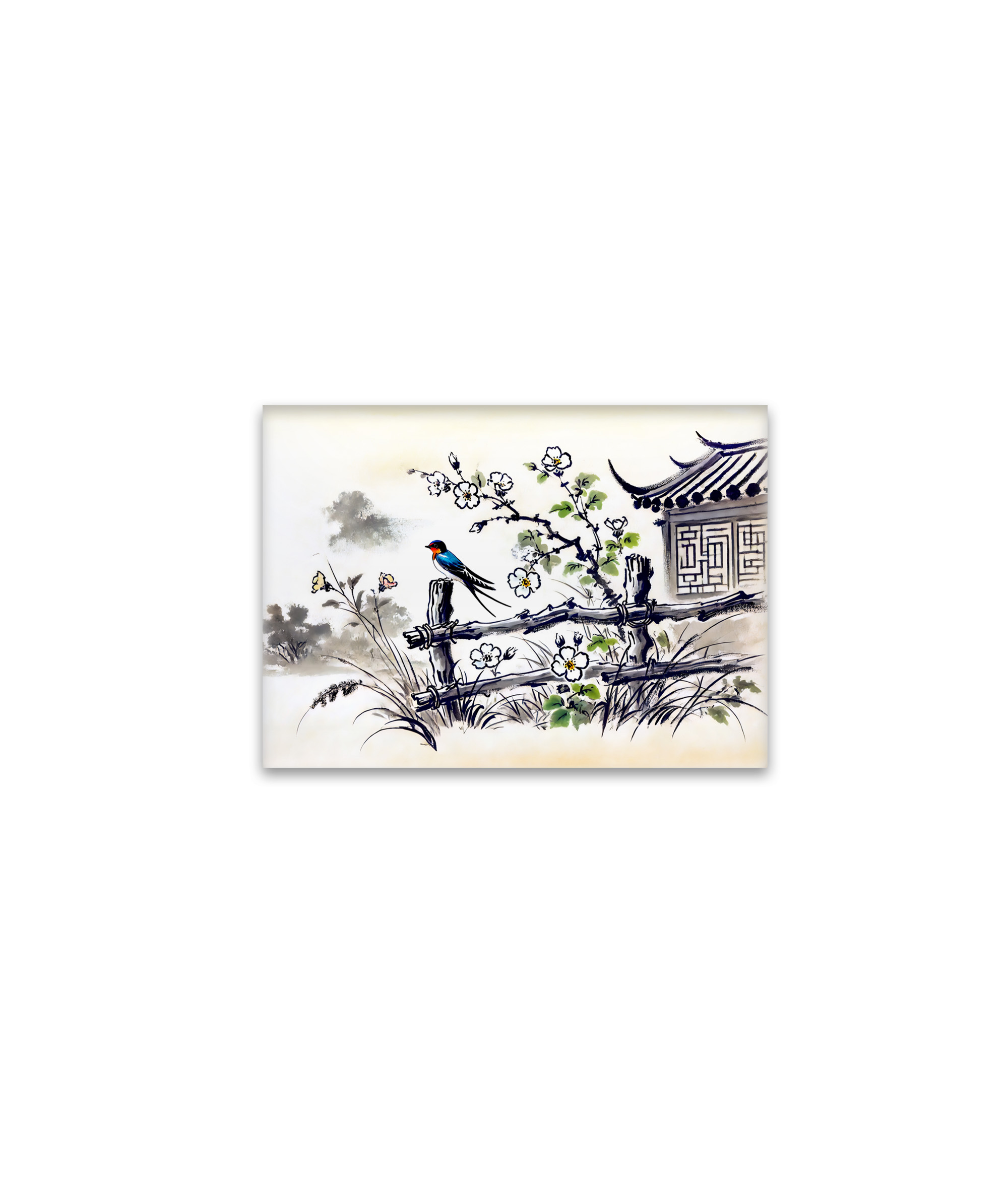 raxxa Glas-Magnet: Swallow Perched on a Fence in Chinese Ink Painting