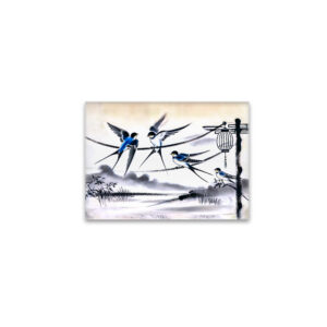 raxxa Glas-Magnet: Group of Swallows Gathering on a Power Line in Chinese Ink Painting