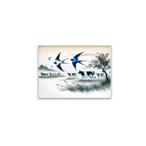 raxxa Glas-Magnet: Swallows Flying Over a Cattle Field in Chinese Ink Painting