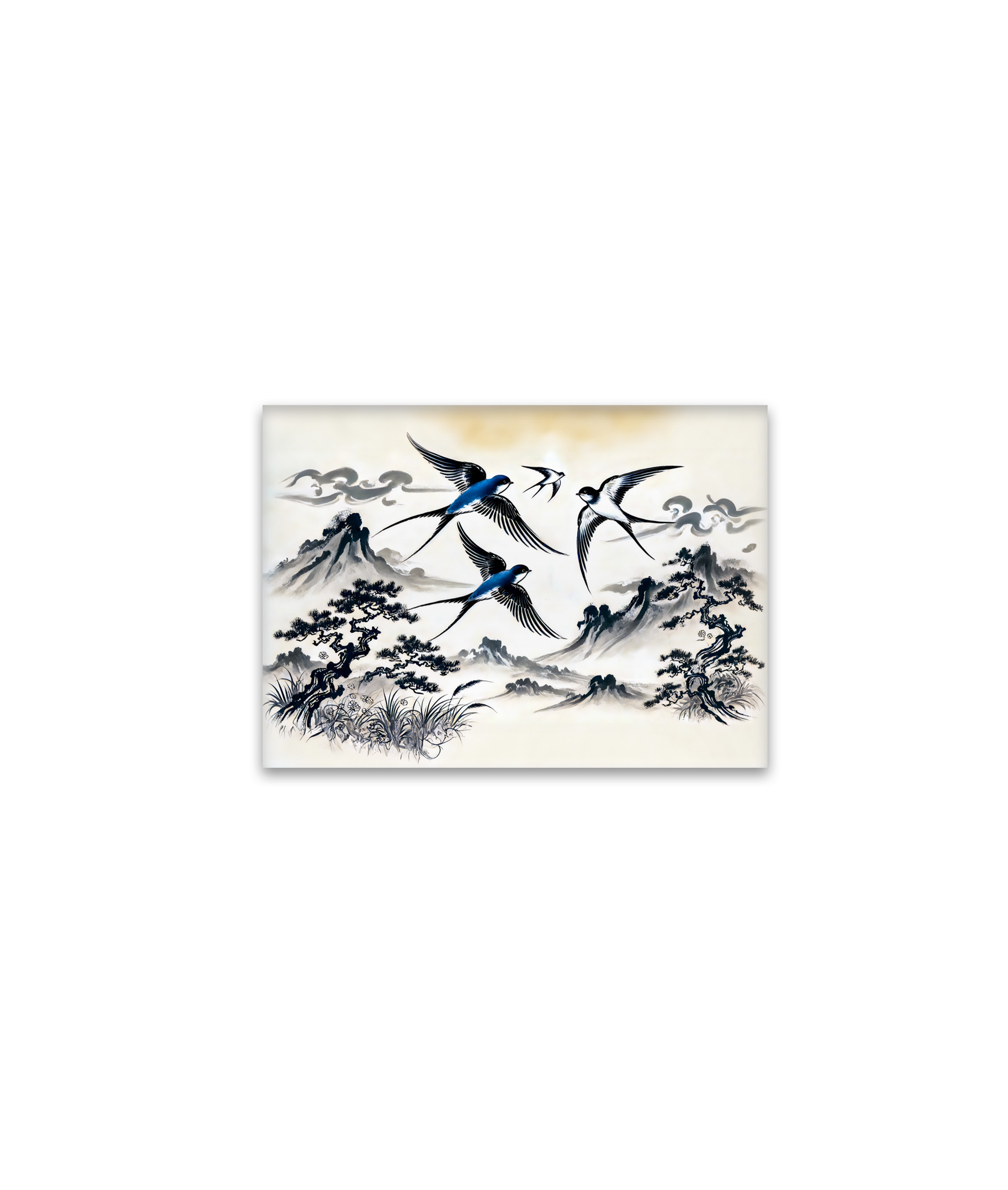 raxxa Glas-Magnet: Swallows Soaring Through the Sky in Chinese Ink Painting