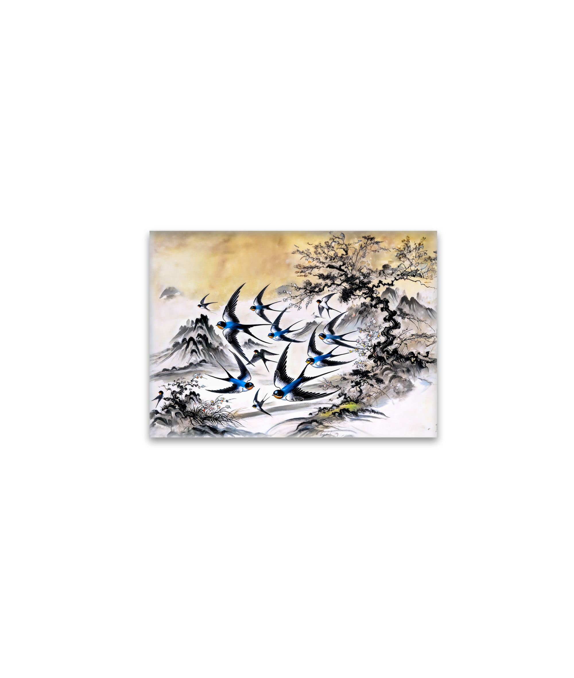 raxxa Glas-Magnet: Swallows Soaring Through the Sky in Chinese Ink Painting