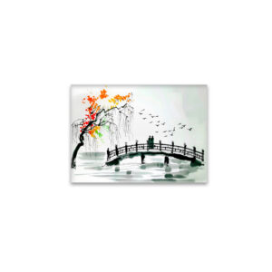 raxxa Glas-Magnet: Bridge by a Pond in a Tranquil Garden