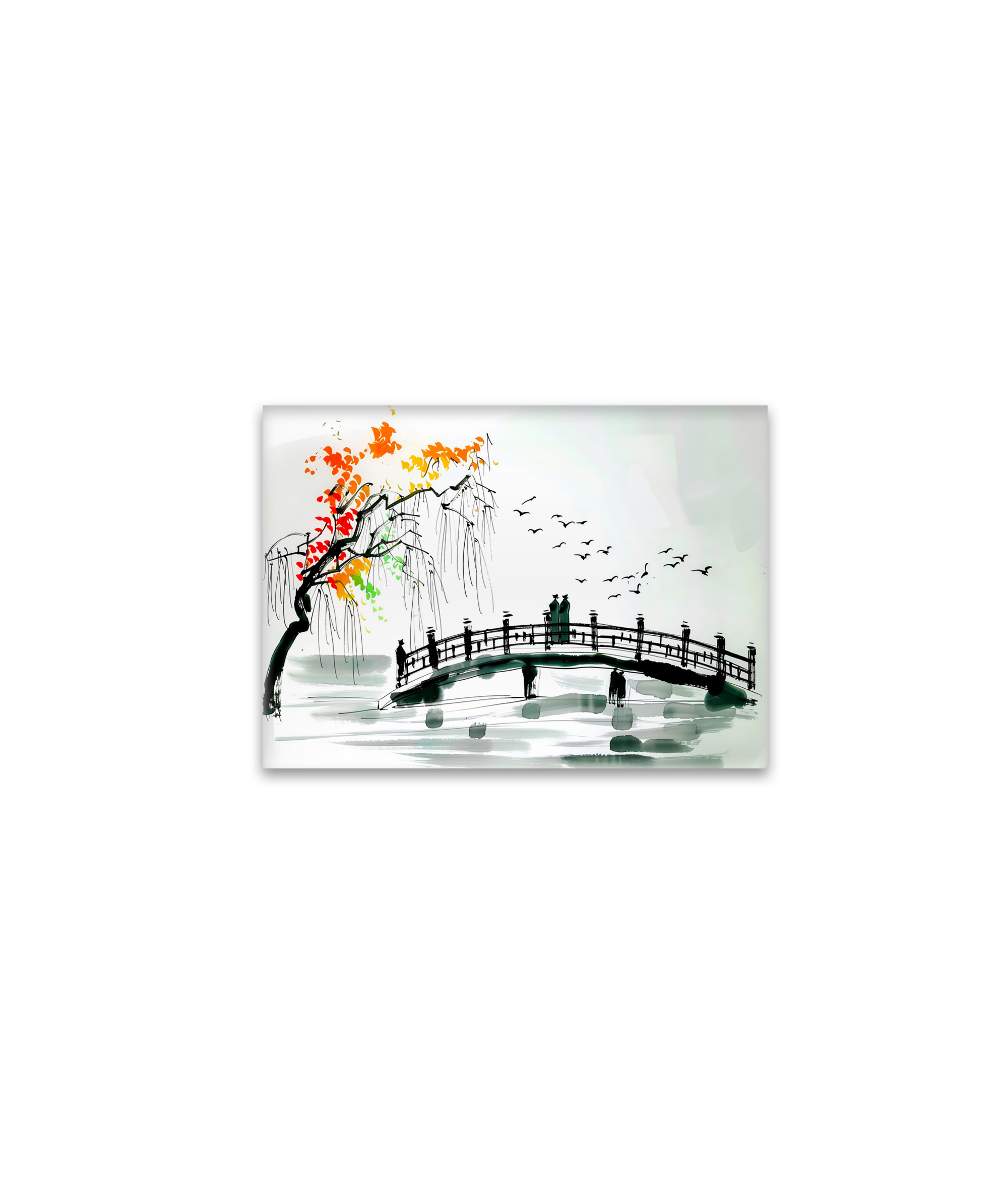 raxxa Glas-Magnet: Bridge by a Pond in a Tranquil Garden