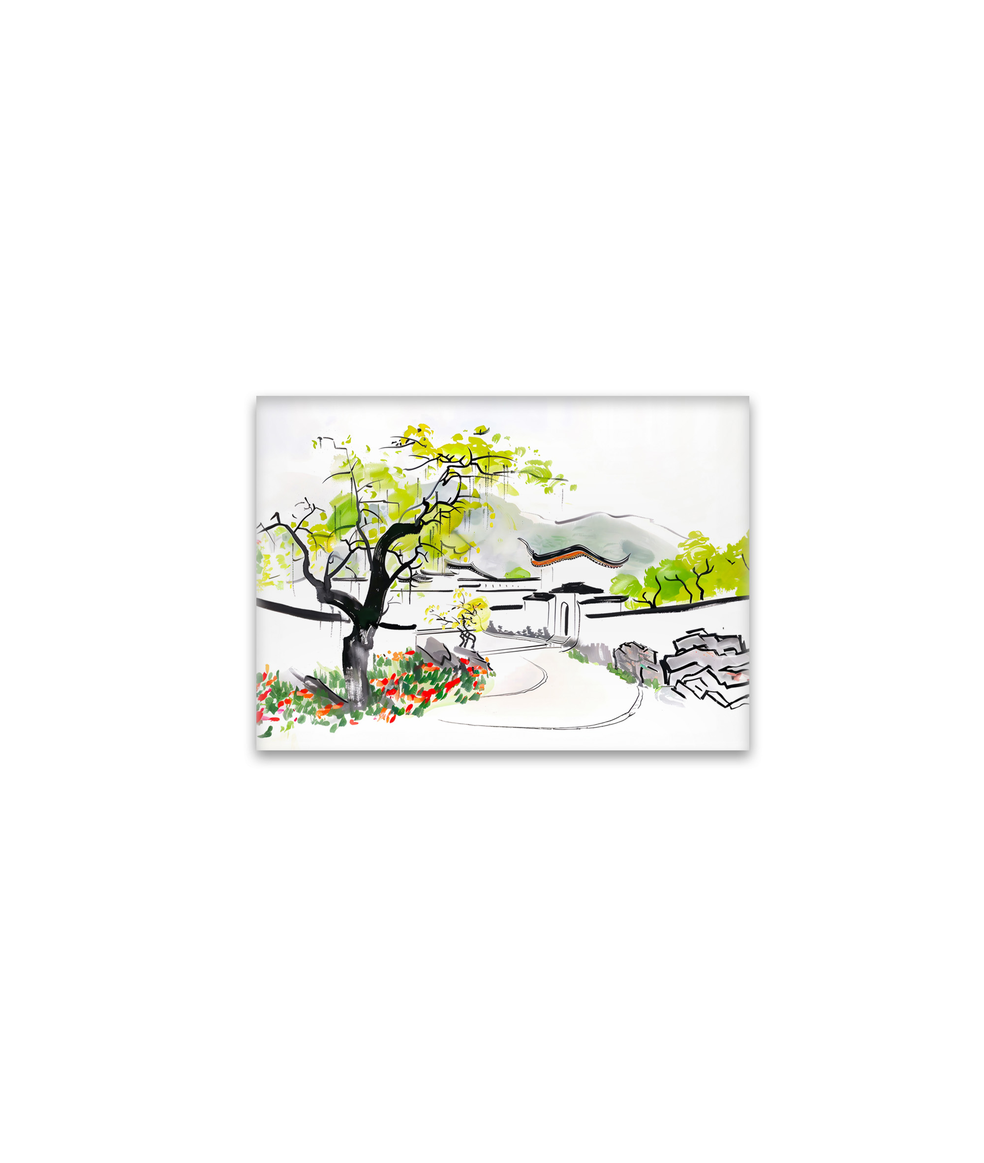 raxxa Glas-Magnet: Chinese Village View with Traditional Temple