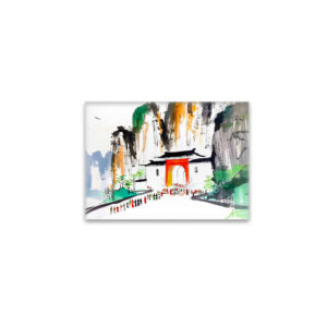 raxxa Glas-Magnet: Temple with People in Mountainous Landscape