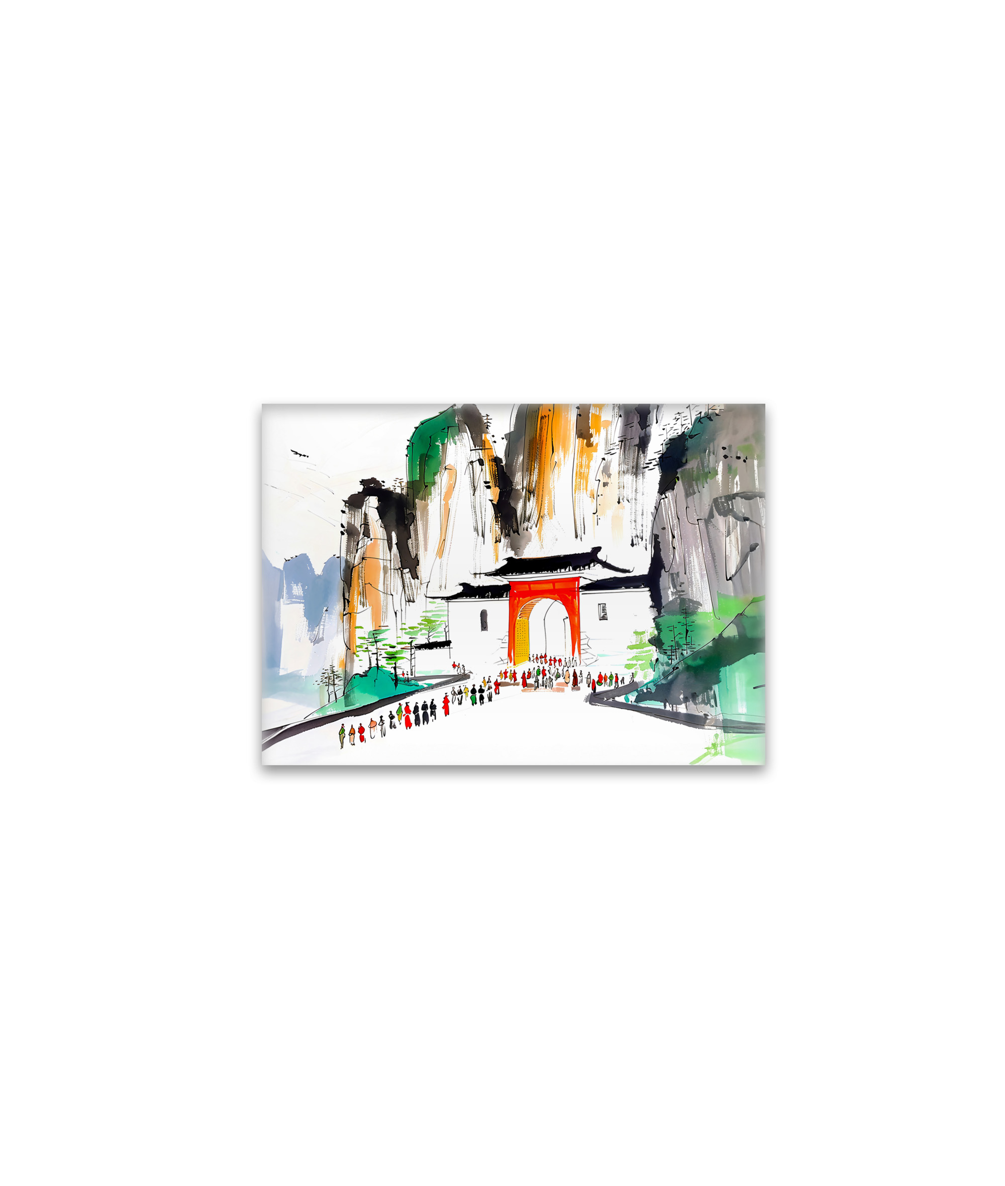 raxxa Glas-Magnet: Temple with People in Mountainous Landscape